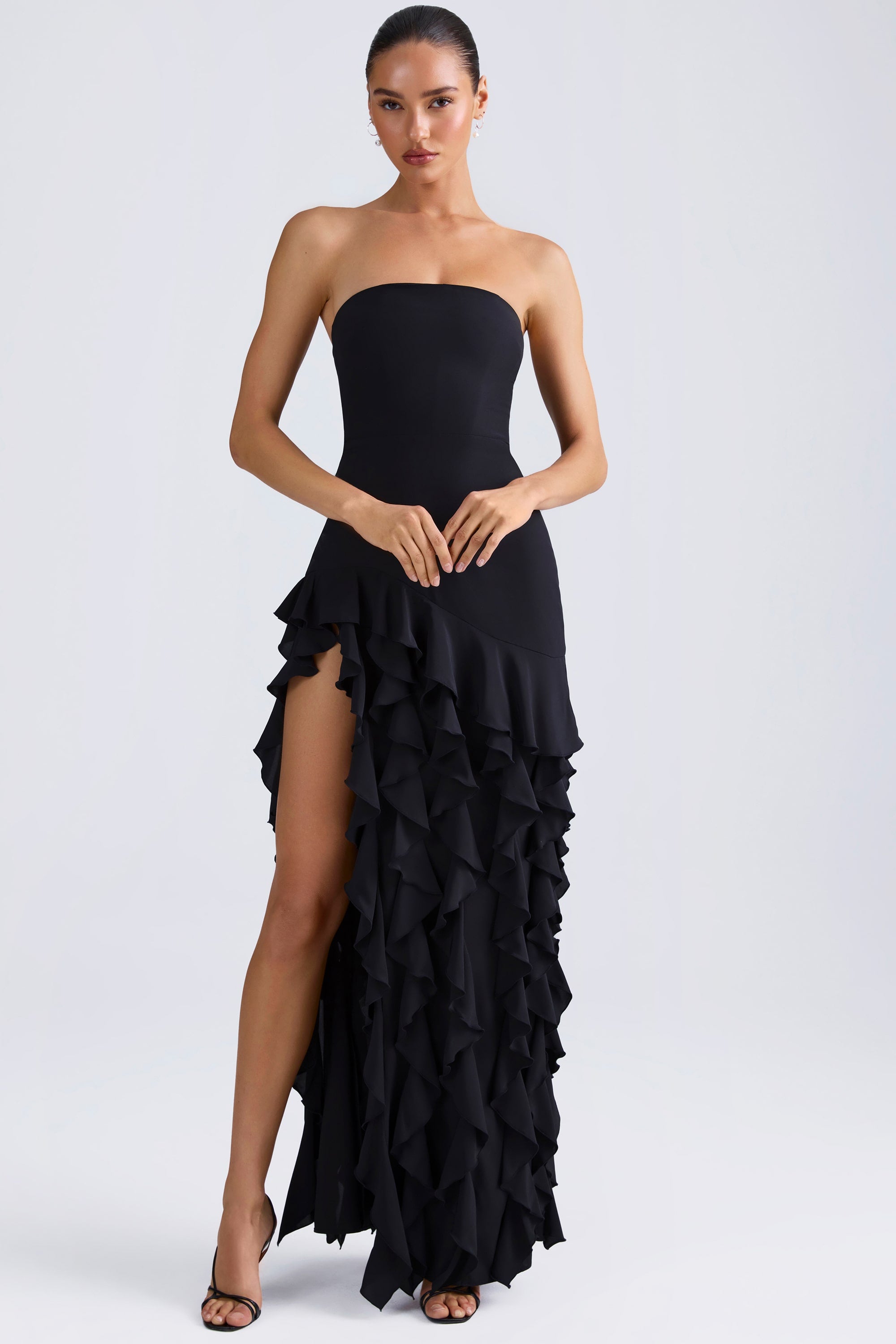 Diletta Ruffle-Trim Strapless Gown in Black