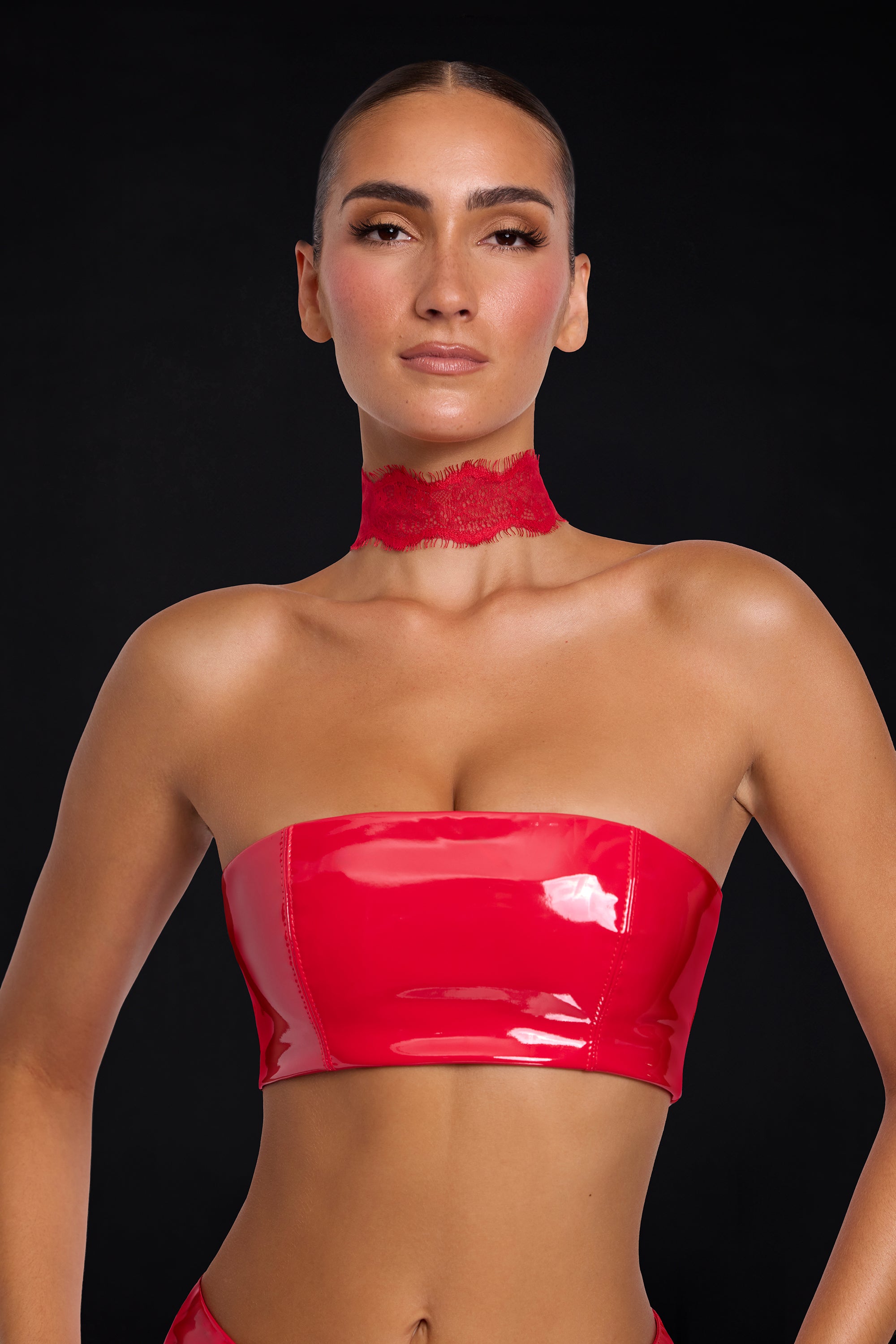 Jadis Vinyl Bandeau Bralette in Fire Red