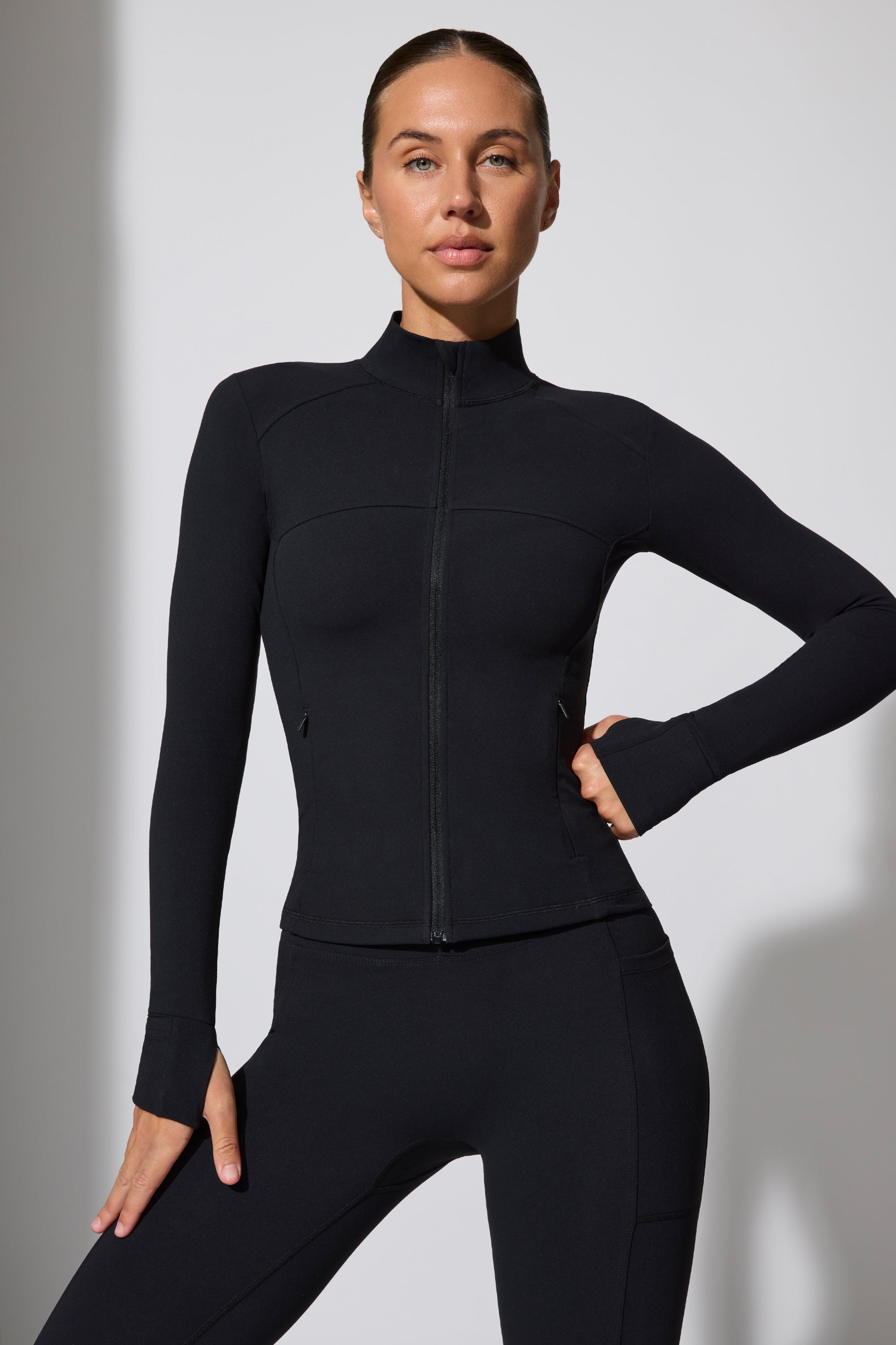 Growing Long Sleeve Zip Up Jacket With Side Pockets in Black