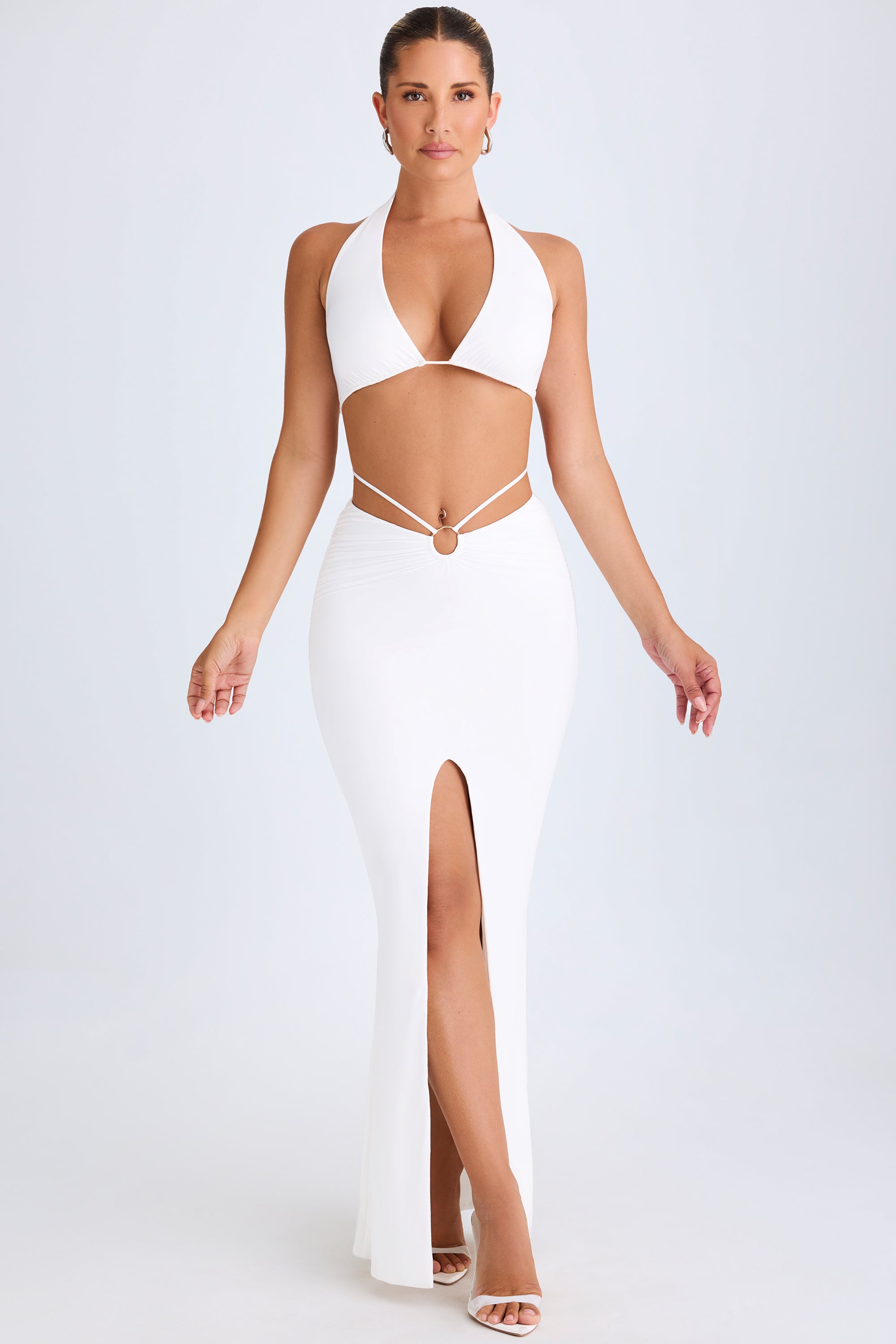 Zweena Hardware-Detail Mid-Rise Maxi Skirt in White