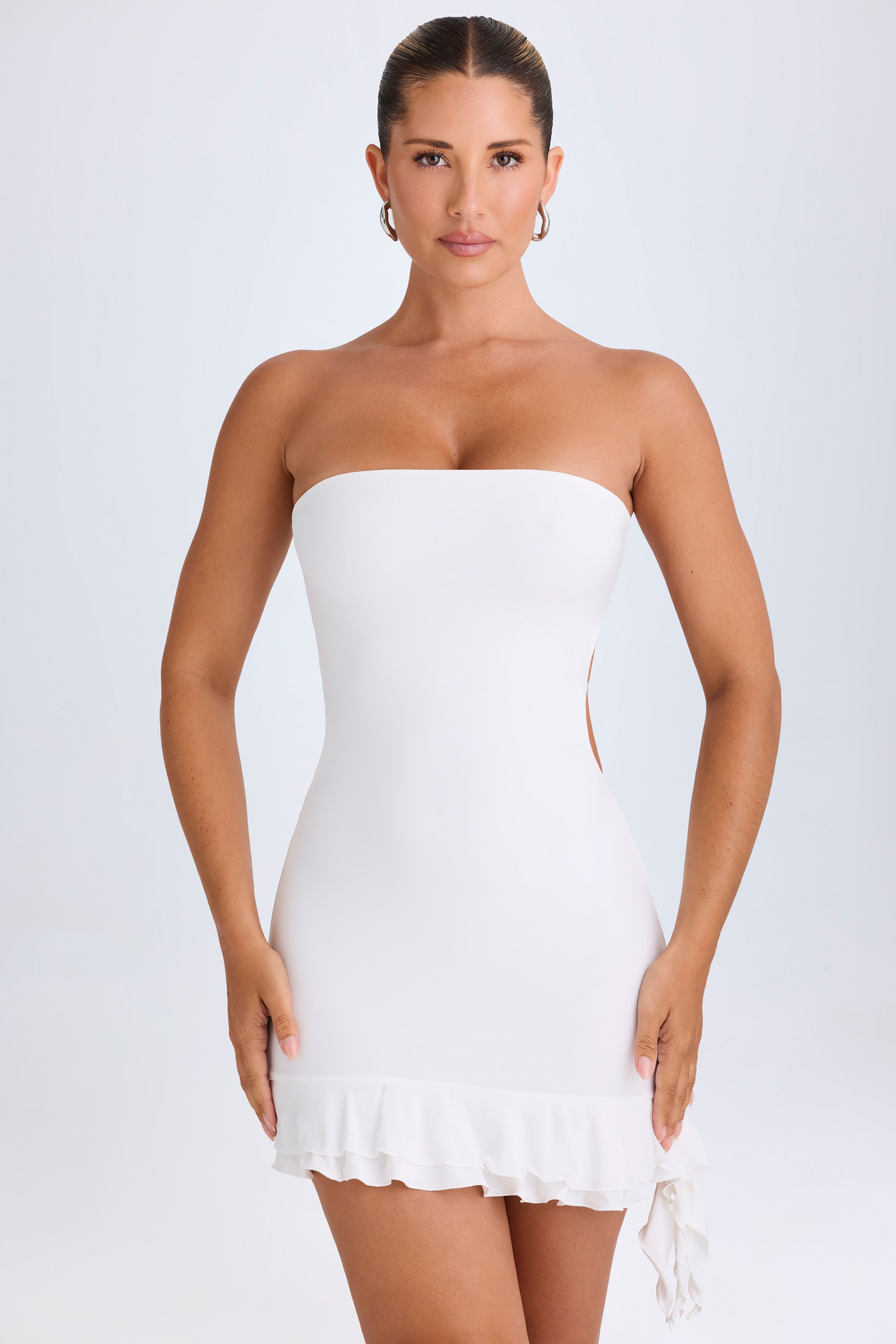 Misa Ruffle-Trim Cut-Out Bandeau Mini Dress in White