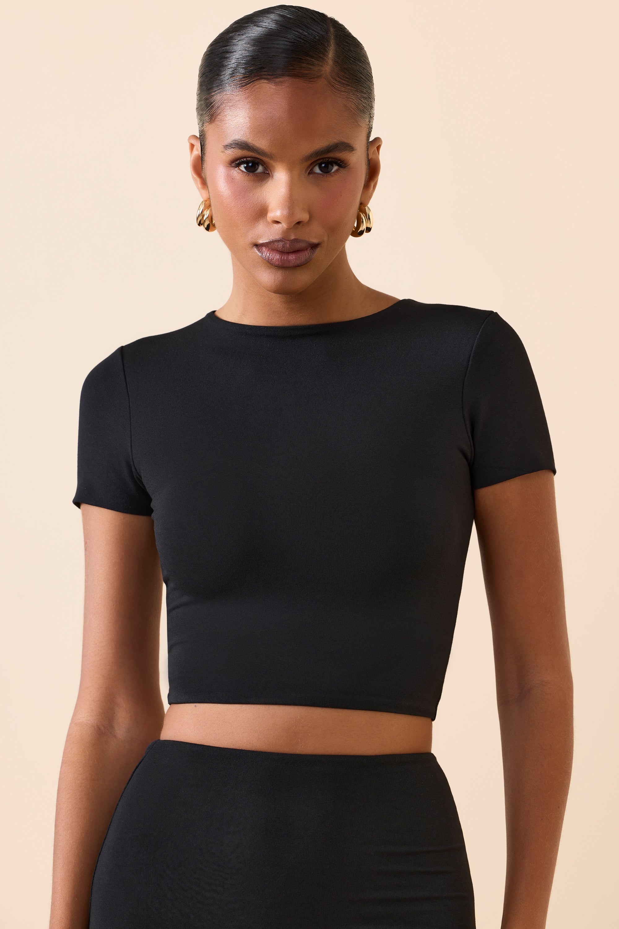Myaree Modal Cap-Sleeve Crop Top in Black