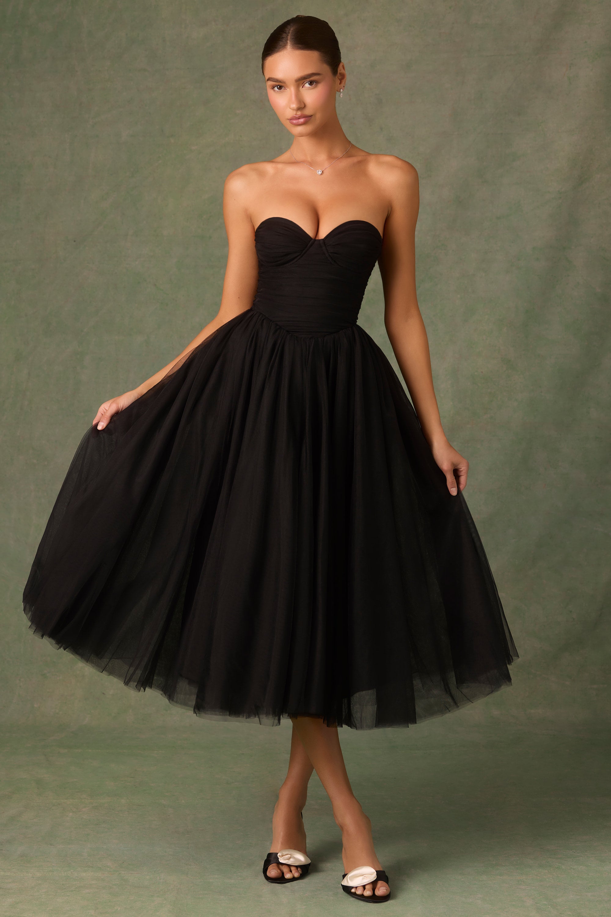 Cindy Tulle Corset Midaxi Dress in Black