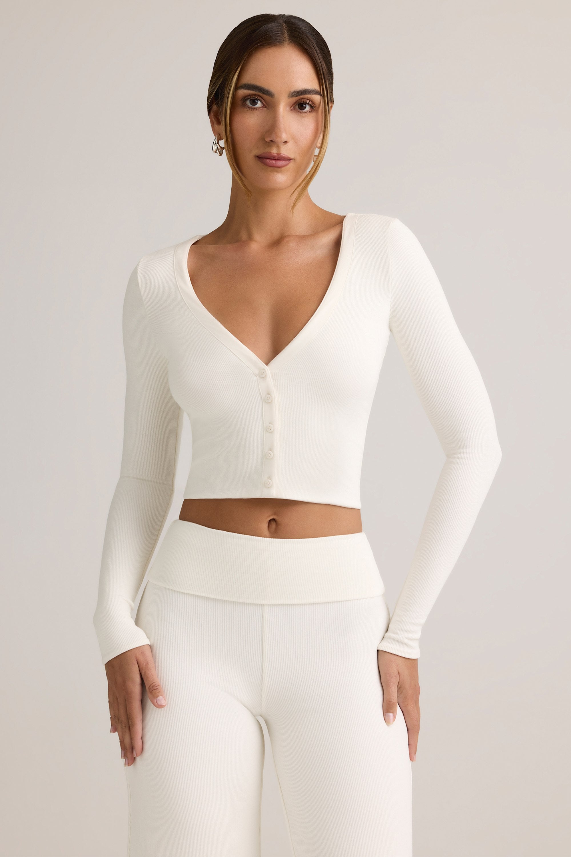 Kiva Modal Ribbed Cropped Cardigan in White