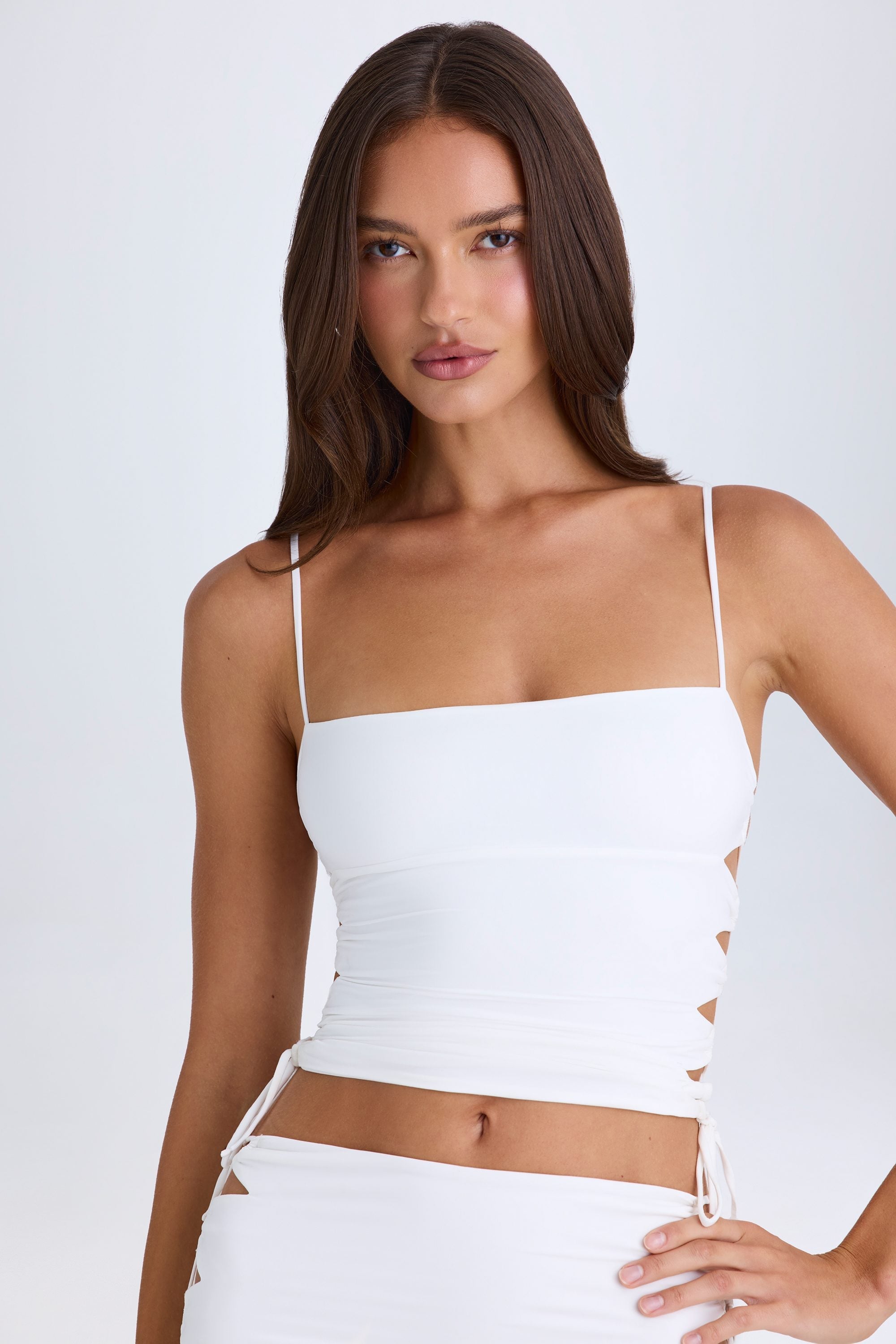 Emerson Ruched Cut-Out Top in White