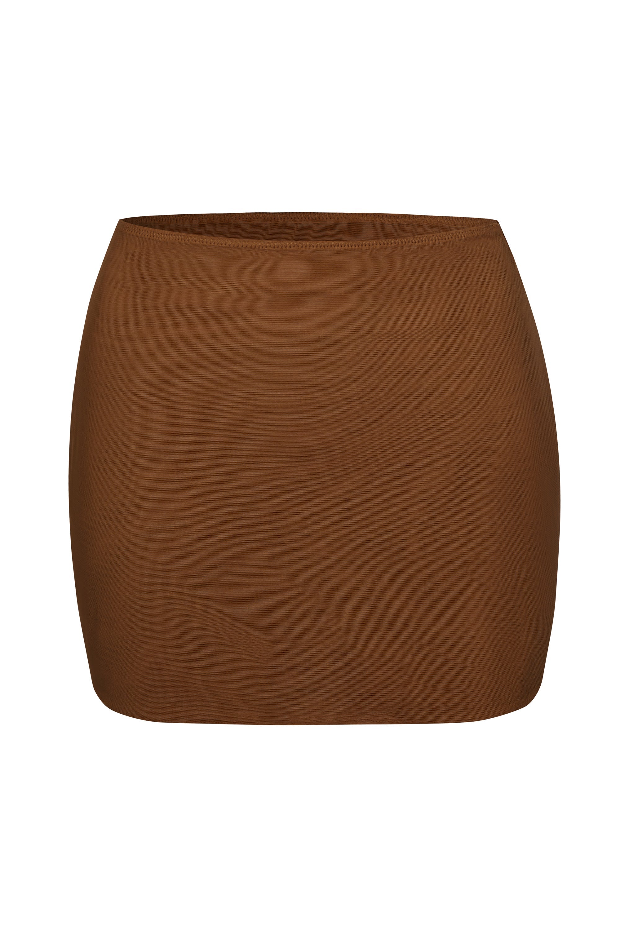 Intimates Soft Mesh Low-Rise Micro Mini Slip Skirt in Chestnut