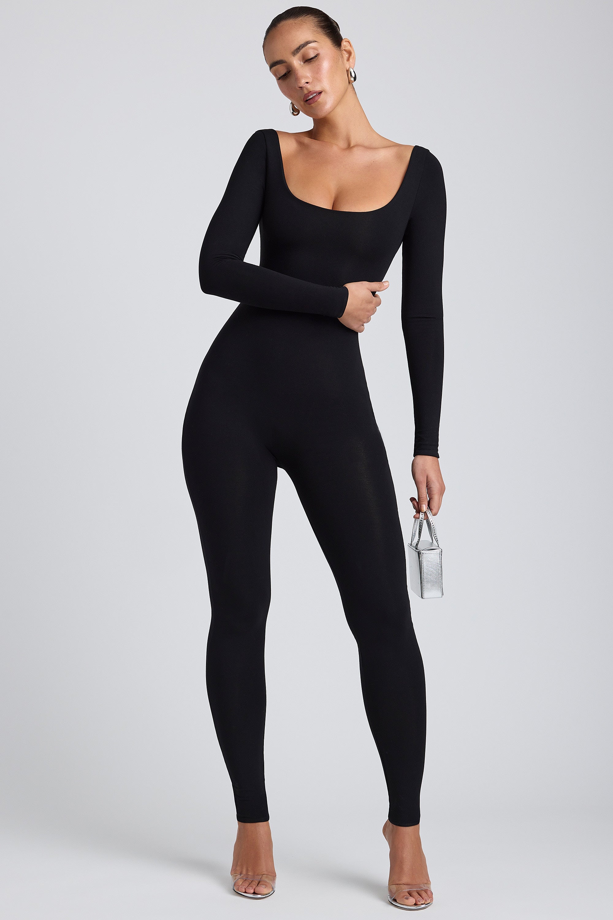 Elanda Scoop-Neck Cross-Back Jumpsuit in Black