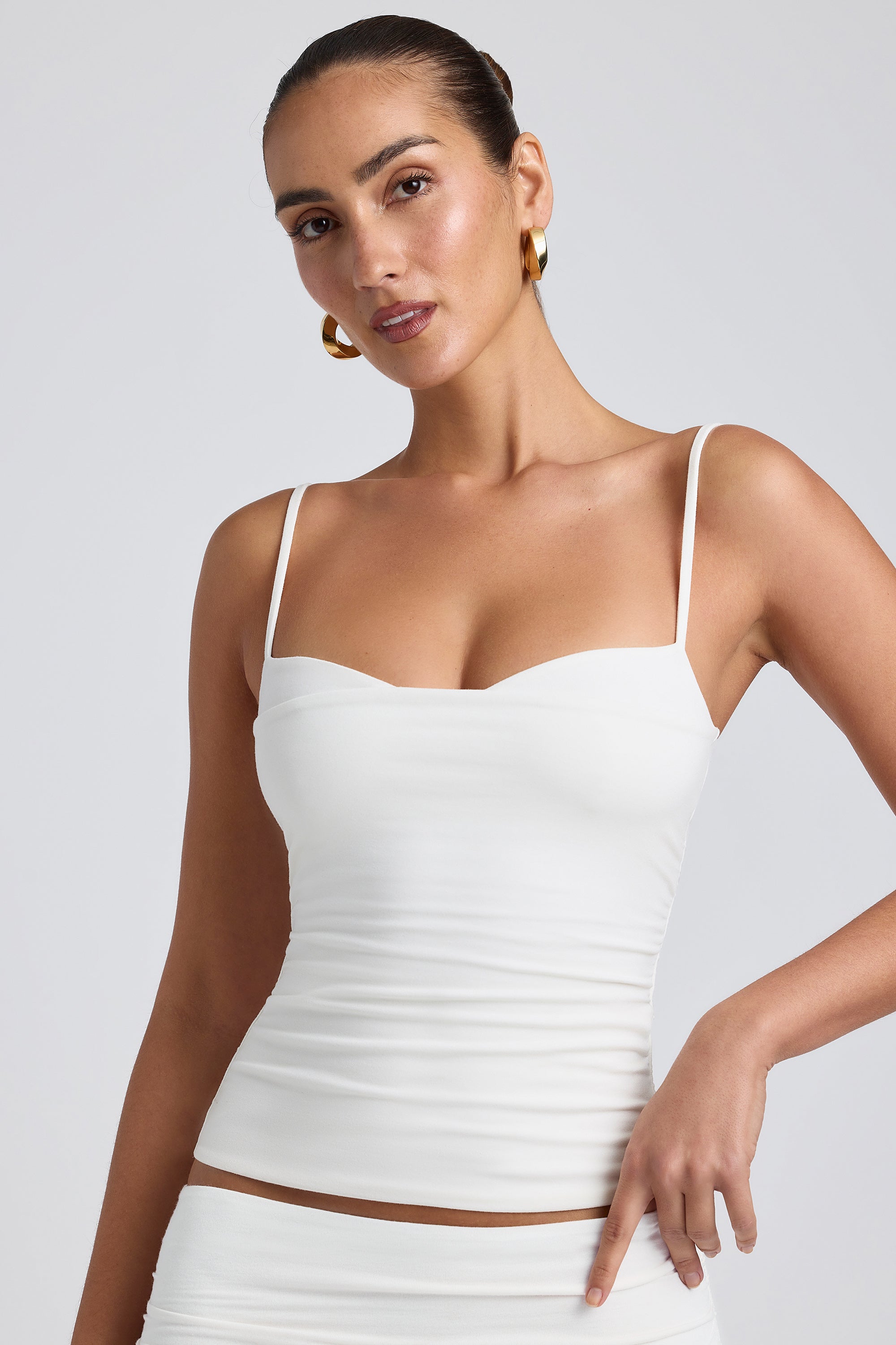 Esme Ruched Layered Tank Top in White
