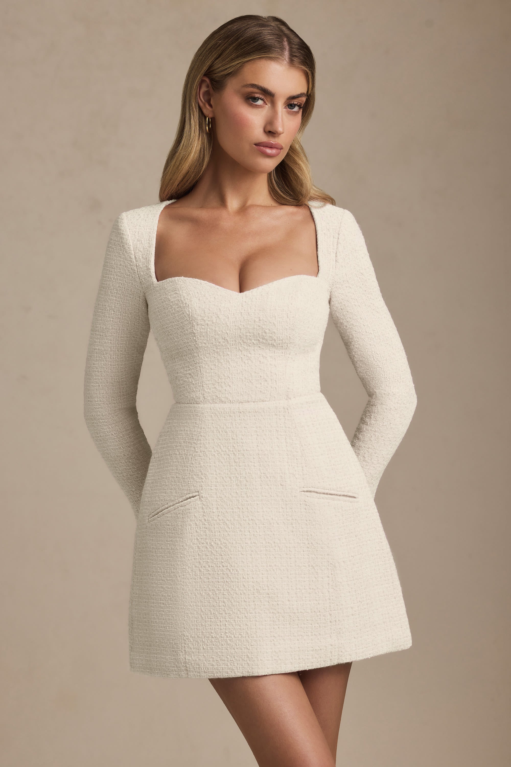 Tacita Sweetheart-Neck Structured Mini Dress in Ivory