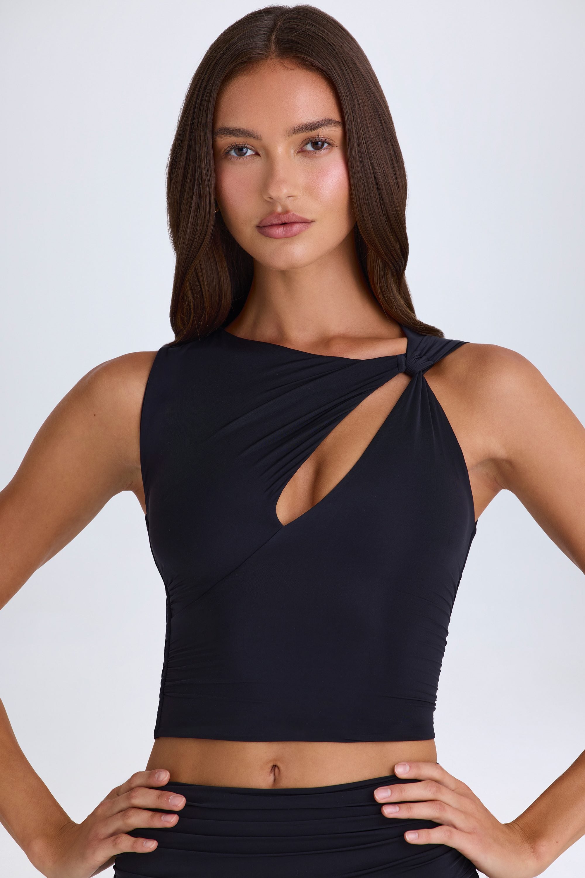 Abilene Twisted Cut-Out Tank Top in Black