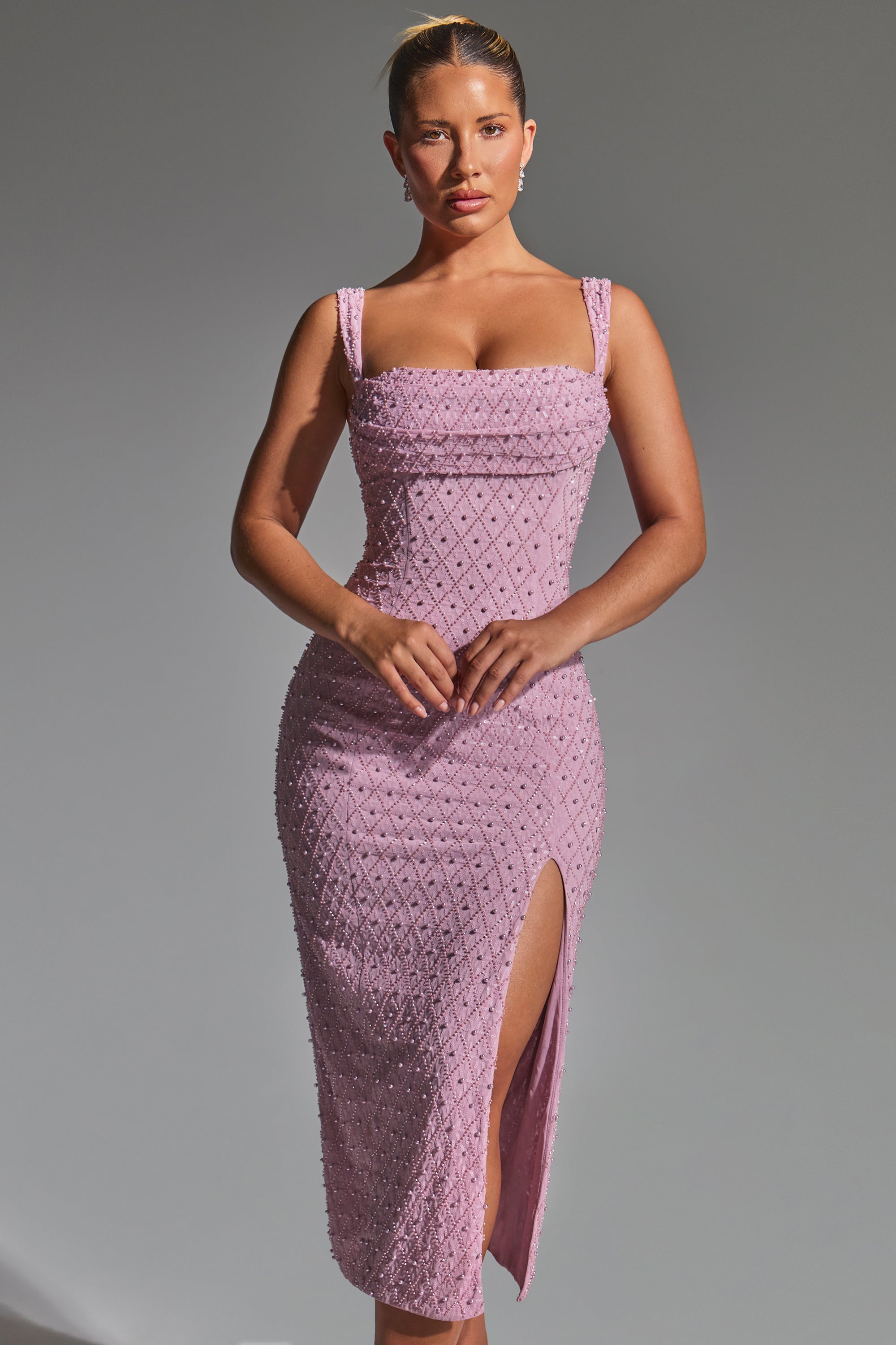 Georgiana Embellished Cowl-Neck Midaxi Dress in Mauve