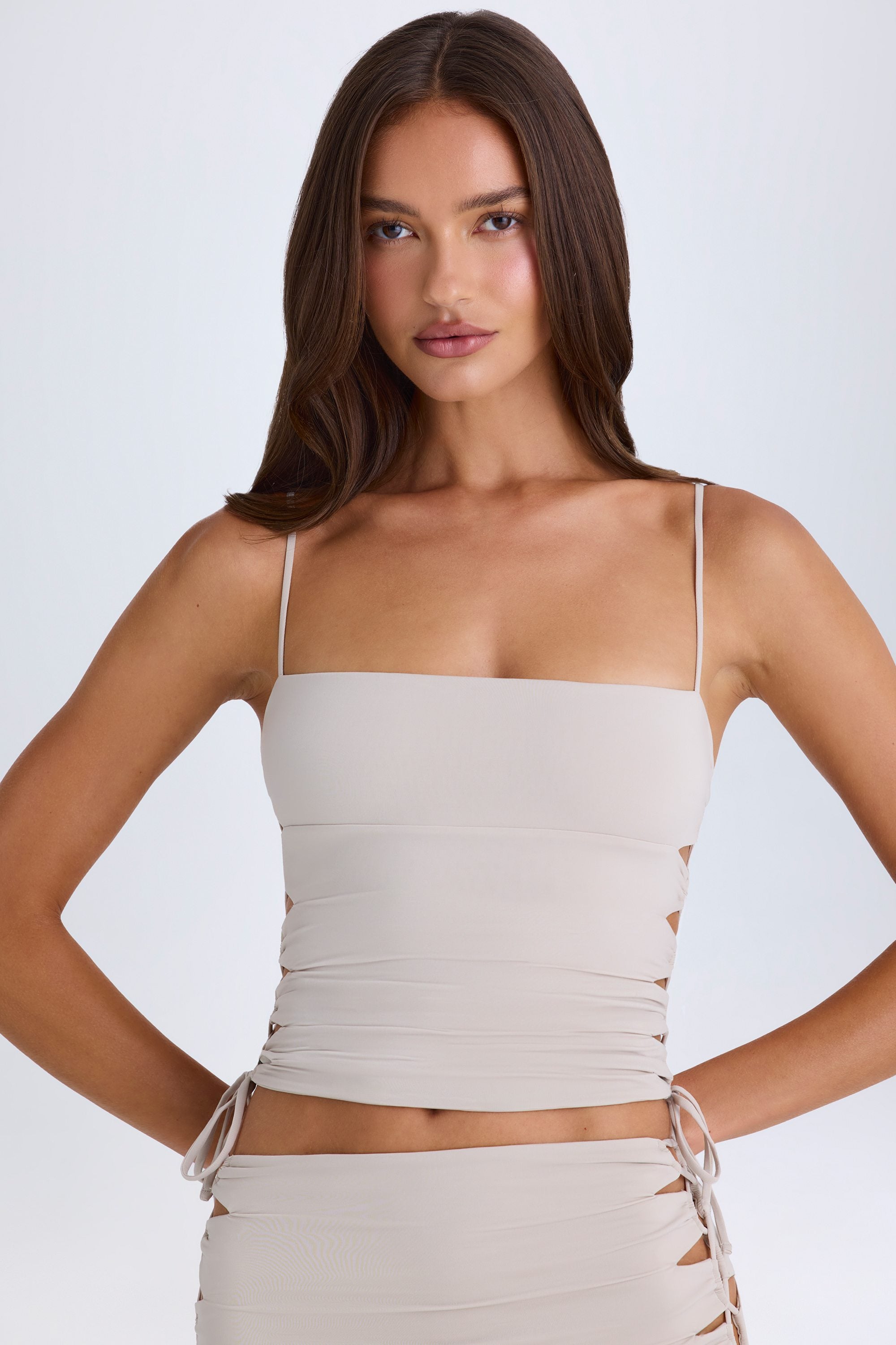 Emerson Ruched Cut-Out Top in Taupe