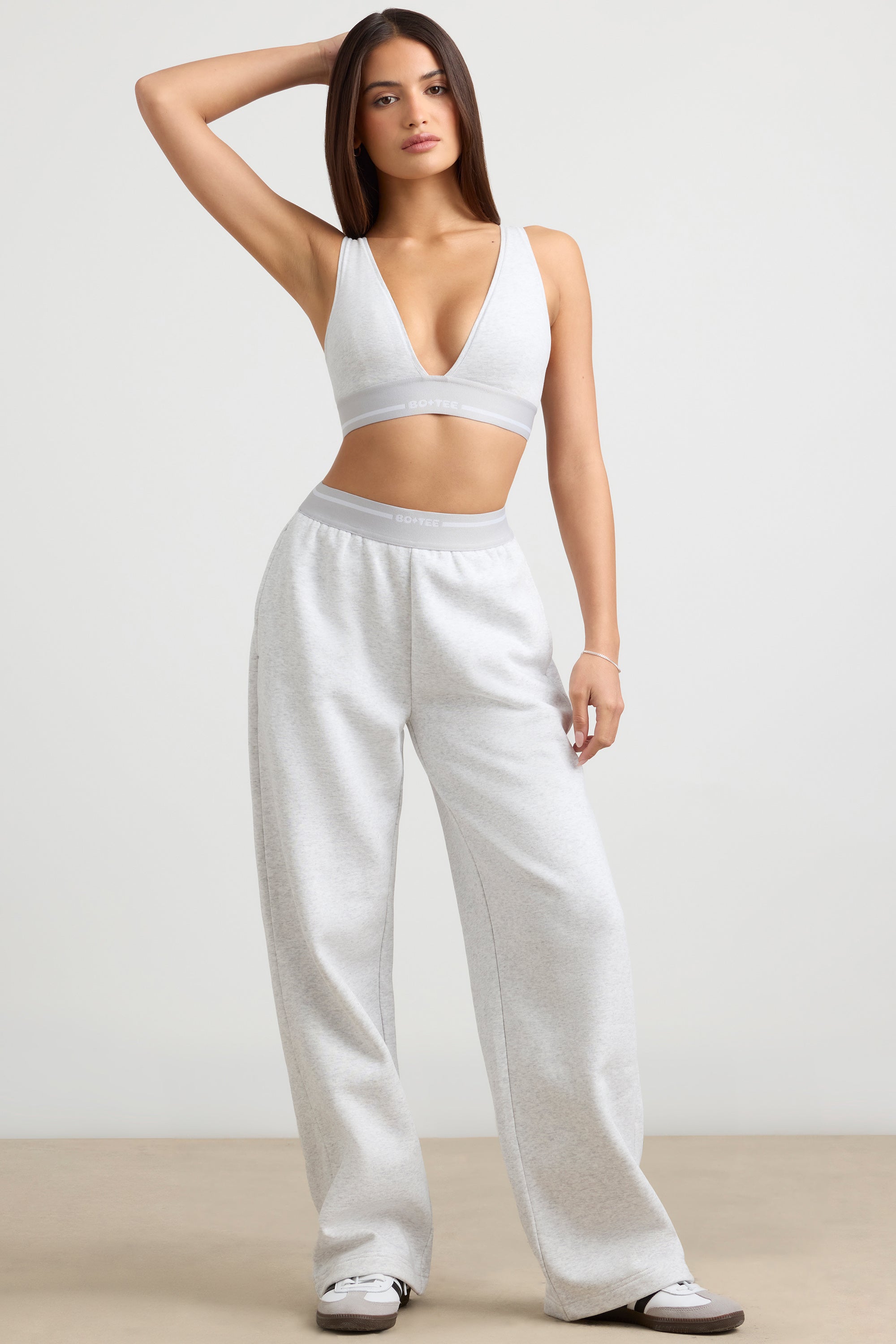 Fluid Petite High-Waist Straight-Leg Joggers in Grey Marl