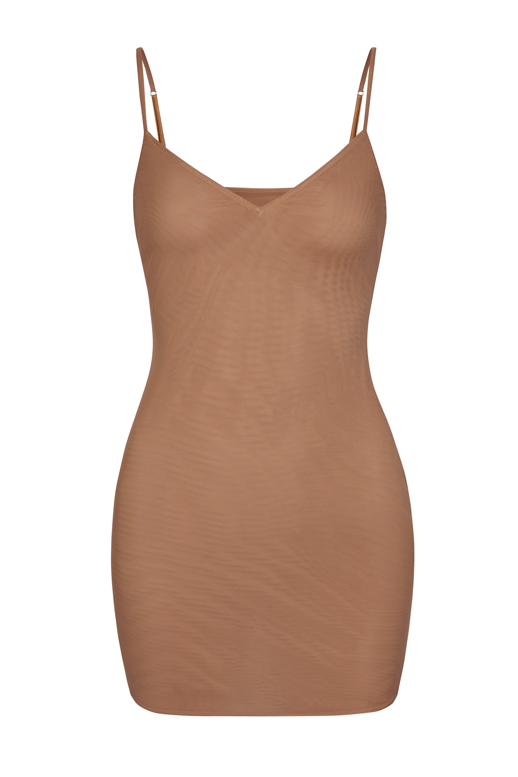 Intimates Soft Mesh V-Neck Mini Slip Dress in Honey