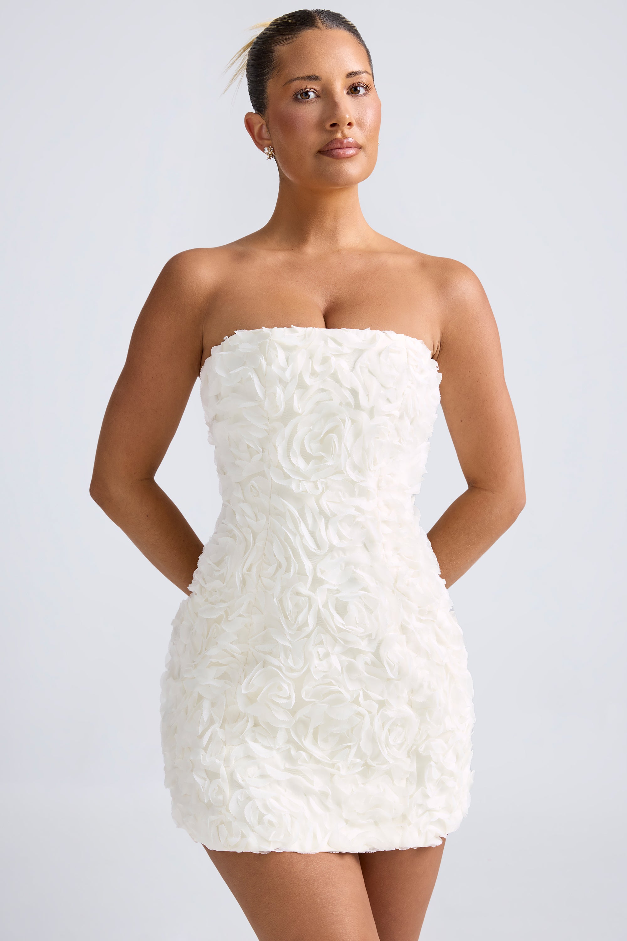 Azaelea Floral-Appliqu?? Bandeau A-Line Mini Dress in White