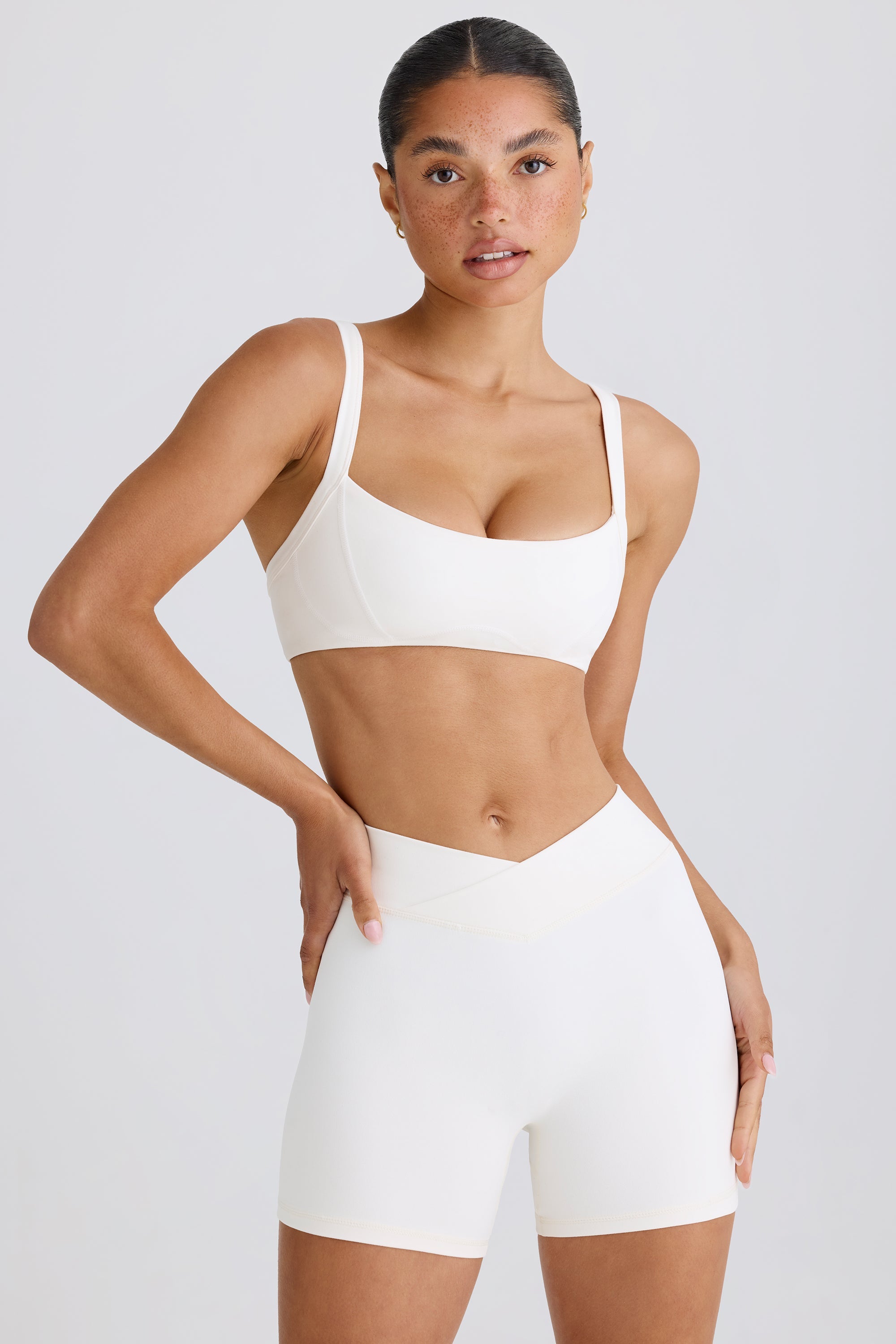 Jet Set Soft Active Crossover Mini Shorts in White
