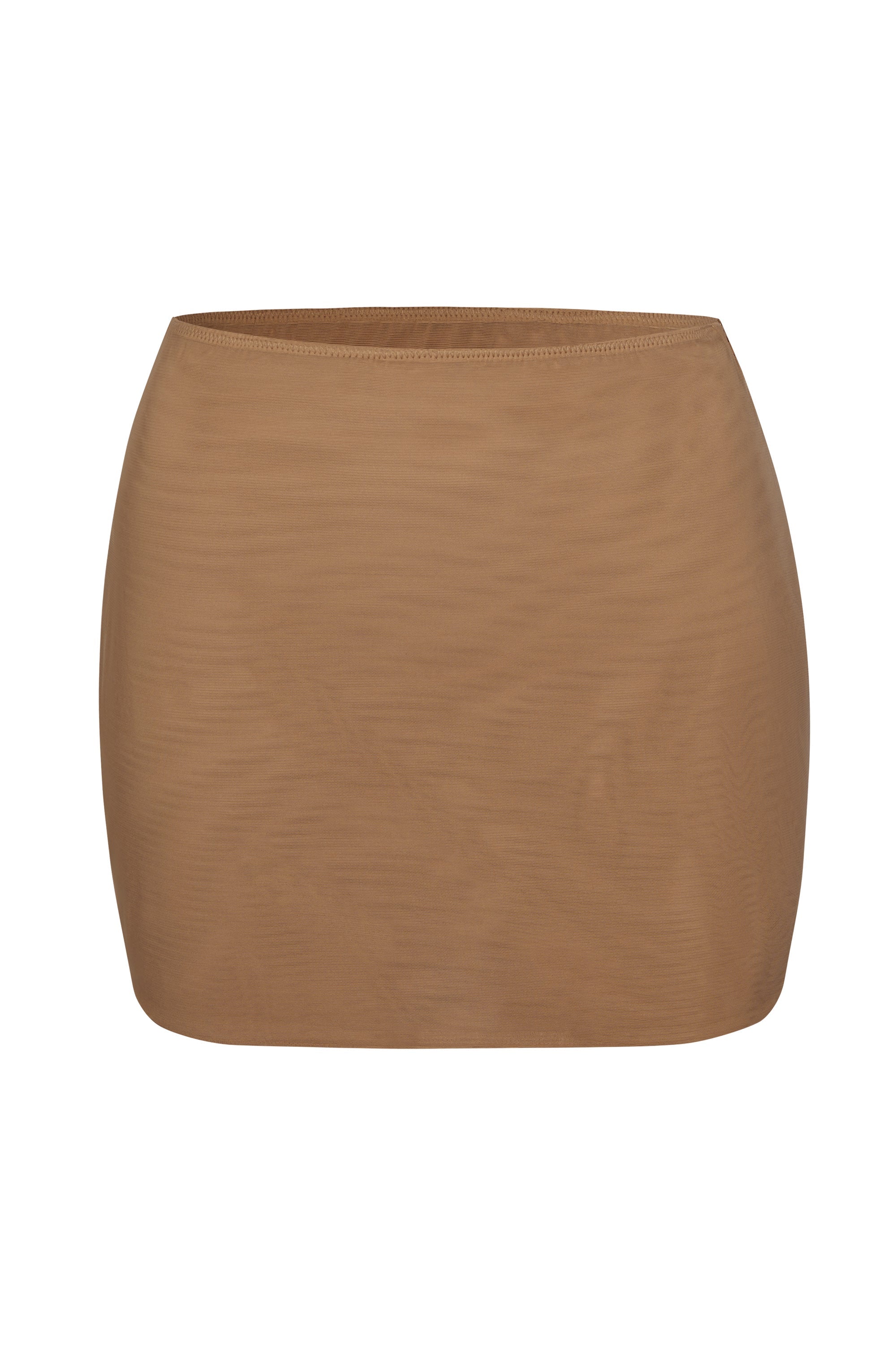 Intimates Soft Mesh Low-Rise Micro Mini Slip Skirt in Almond